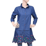 Women's Embroidered Denim Kurti - Blue - test-store-for-chase-value