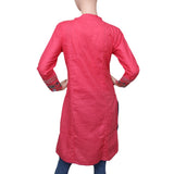Women's Embroidered Cotton Kurti - Pink - test-store-for-chase-value