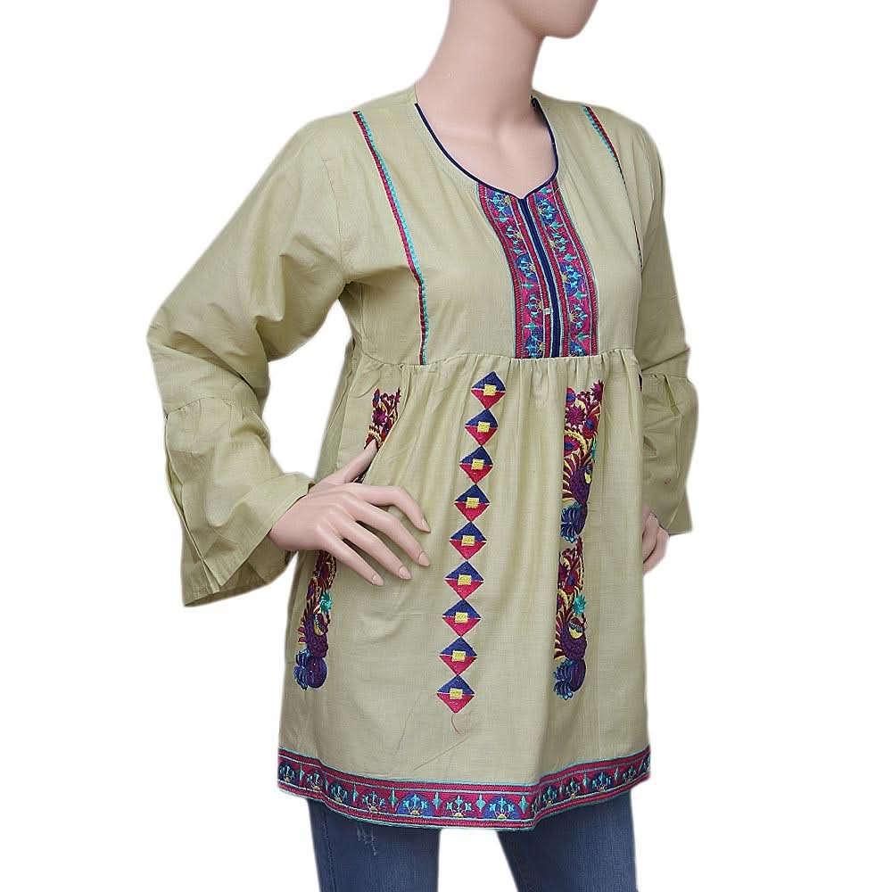 Women's Embroidered Short Kurti - Light Green - test-store-for-chase-value