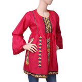 Women's Embroidered Short Kurti - Dark Pink - test-store-for-chase-value