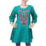 Women's Embroidered Short Kurti - Green - test-store-for-chase-value