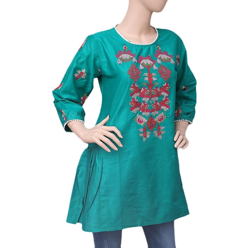 Women's Embroidered Short Kurti - Green - test-store-for-chase-value