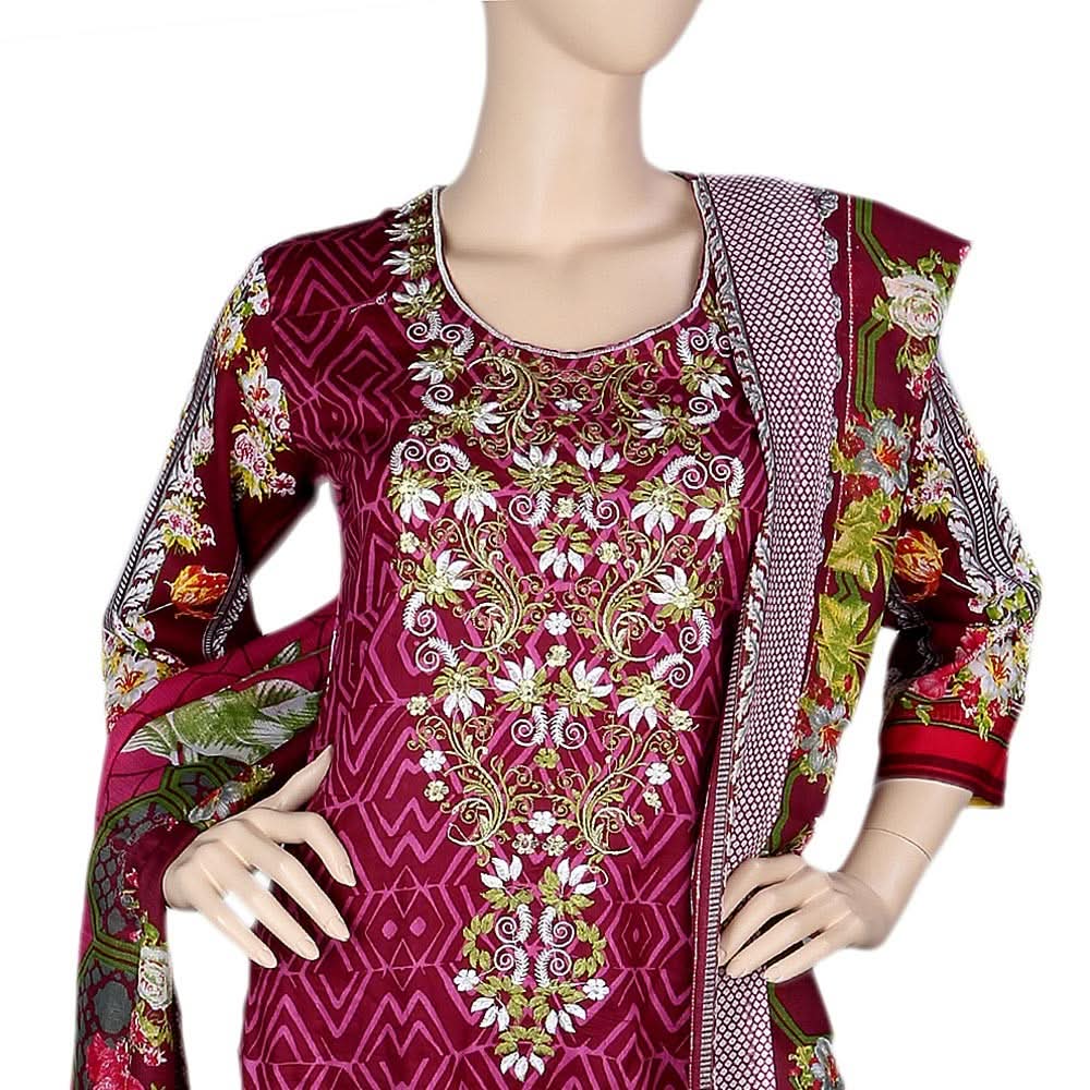 Women's Embroidered 3 Piece Stitched Suit - Purple - test-store-for-chase-value