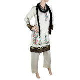 Women's Fancy Embroidered 3 Piece Stitched Suit - Cream - test-store-for-chase-value