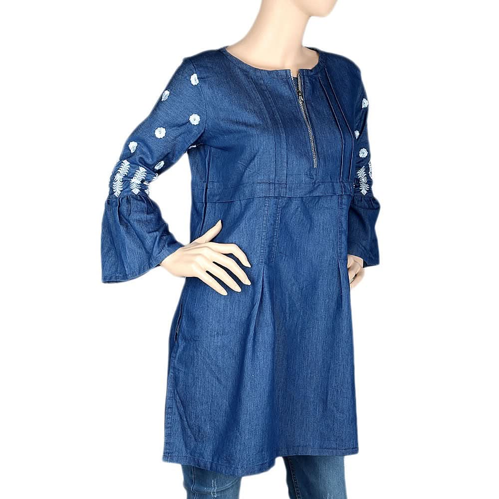 Women's Embroidered Kurti - Blue - test-store-for-chase-value