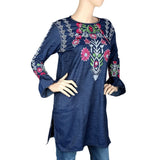 Women's Embroidered Kurti - Dark Blue - test-store-for-chase-value