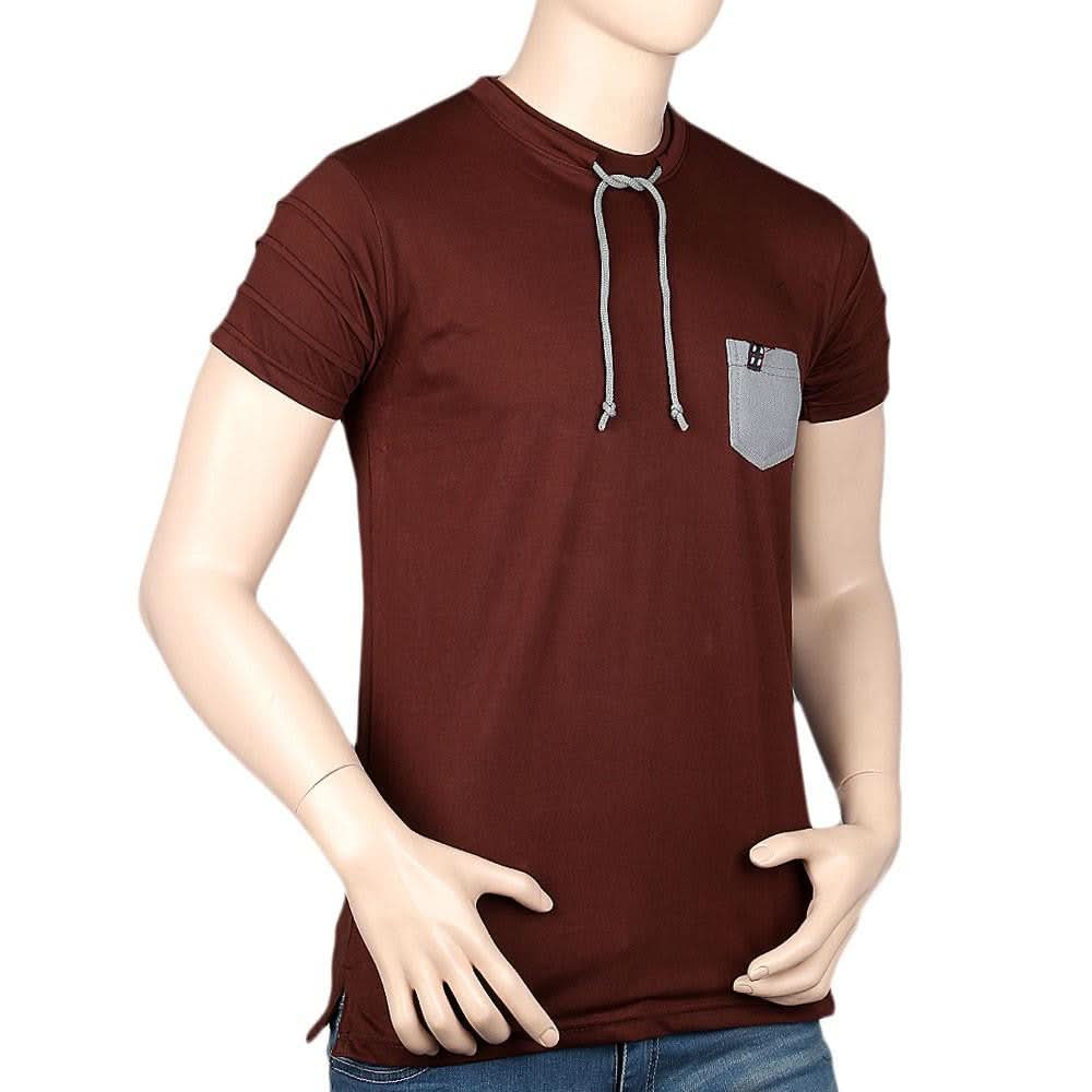 Men's Round Neck Half Sleeve T-Shirt - Dark Brown - test-store-for-chase-value