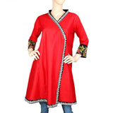 Women's Embroidered Short Kurti - Red - test-store-for-chase-value
