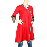 Women's Embroidered Short Kurti - Red - test-store-for-chase-value