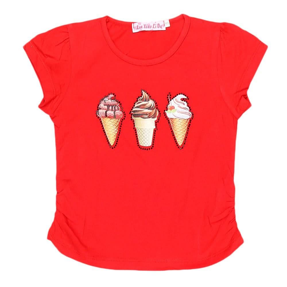 Newborn Girls Half Sleeve Printed T-Shirt - Red - test-store-for-chase-value