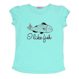 Girls Half Sleeve Printed T-Shirt - Cyan - test-store-for-chase-value