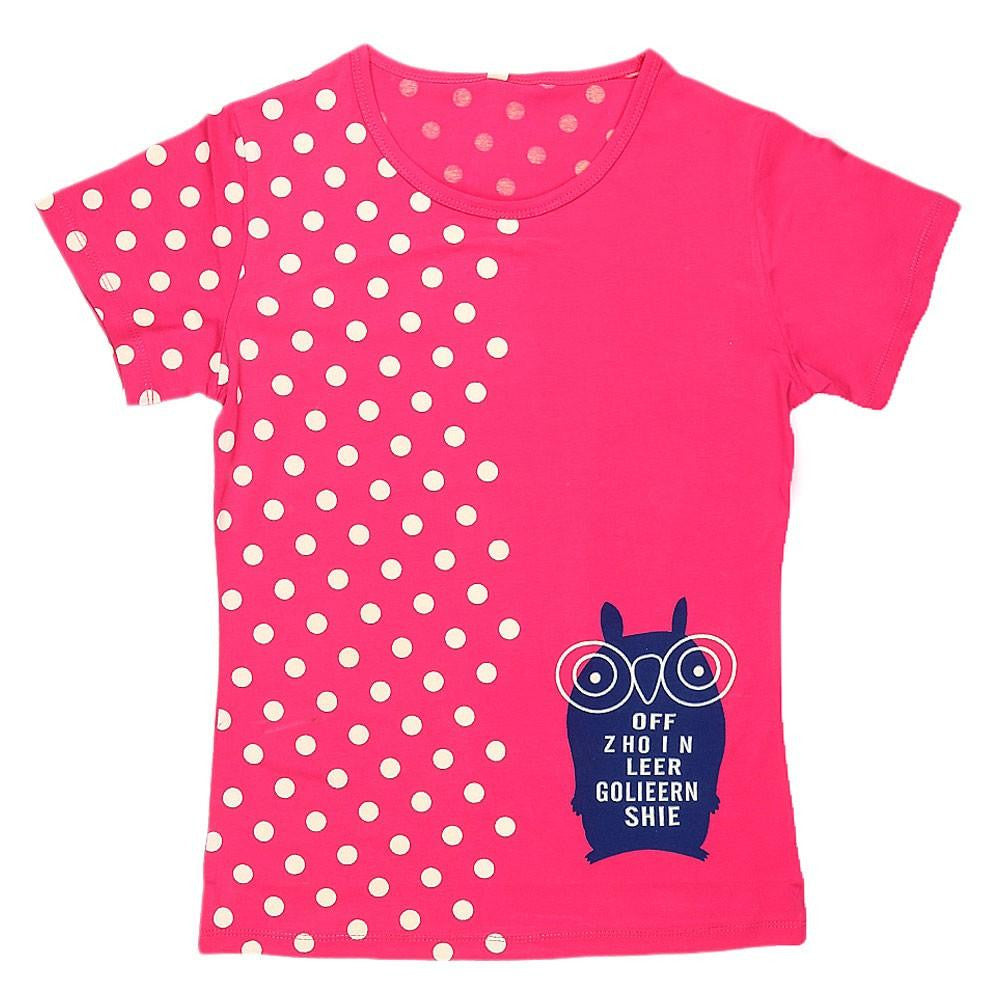 Girls Half Sleeve Printed T-Shirt - Pink - test-store-for-chase-value