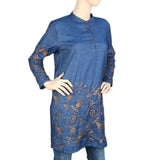 Women's Embroidered Denim Kurti - Blue - Blue - test-store-for-chase-value