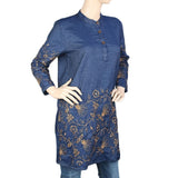 Women's Embroidered Denim Kurti - Dark Blue - test-store-for-chase-value