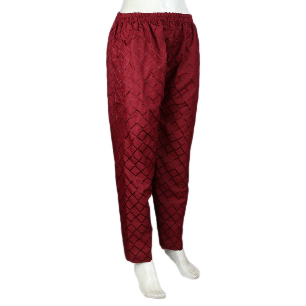 Women's Embroidered Trouser - Maroon - Maroon - test-store-for-chase-value