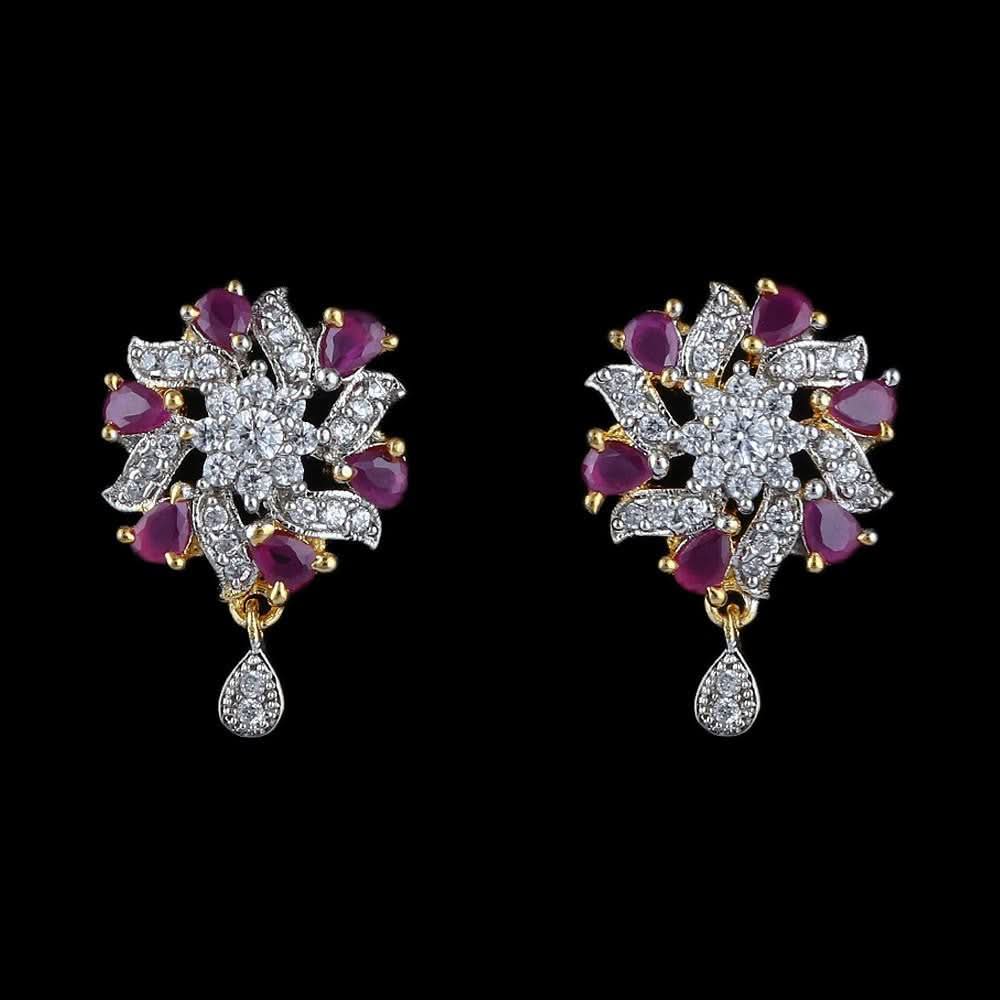 American Diamond Ear Tops - Red & Gold - test-store-for-chase-value