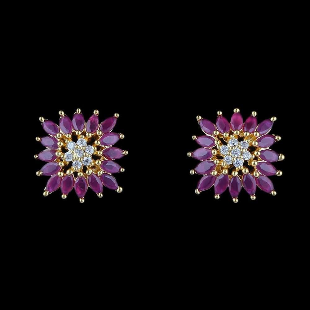 American Diamond Ear Tops - Golden & Red - test-store-for-chase-value