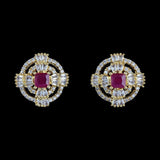 American Diamond Ear Tops - Golden & Red - test-store-for-chase-value