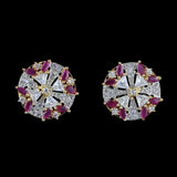 American Diamond Ear Tops - Silver & Red - test-store-for-chase-value
