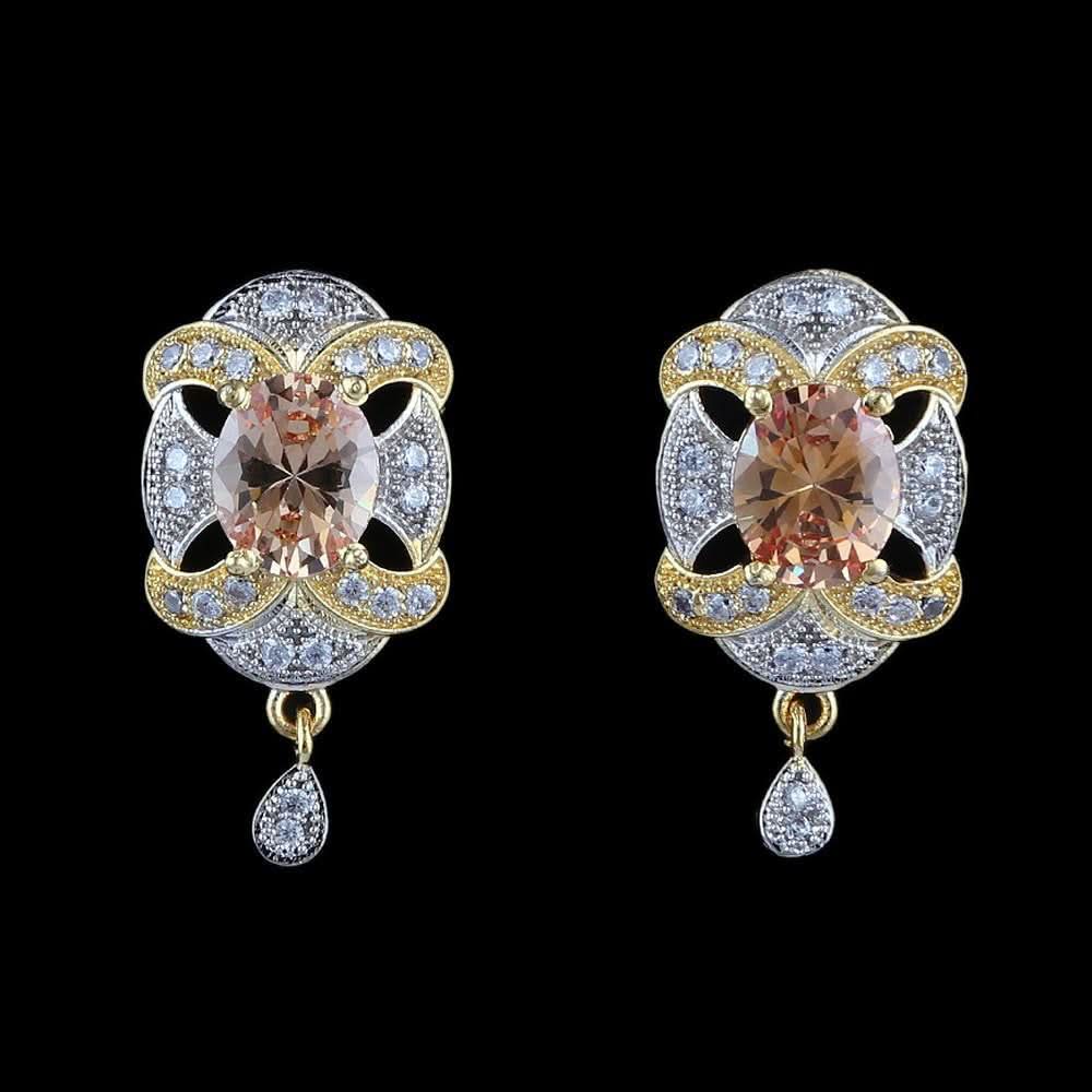 American Diamond Ear Tops - Peach & Golden - test-store-for-chase-value