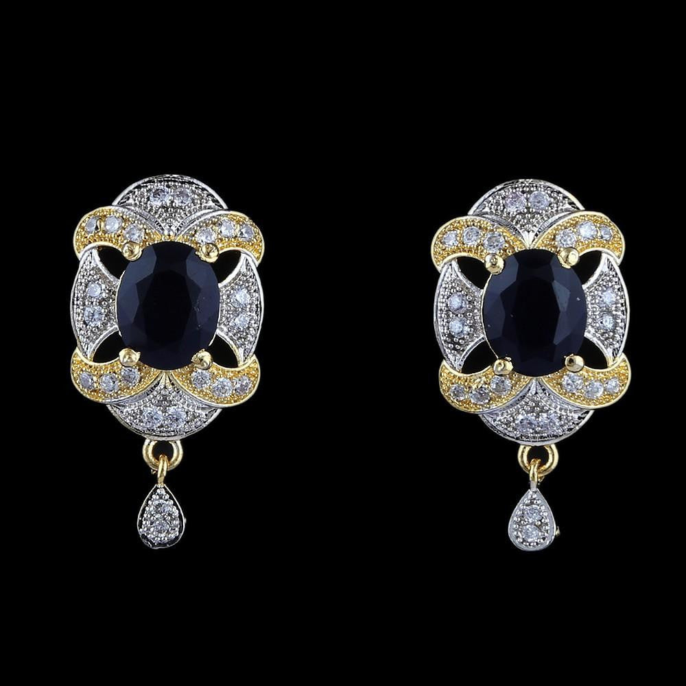 American Diamond Ear Tops - Blue & Golden - test-store-for-chase-value