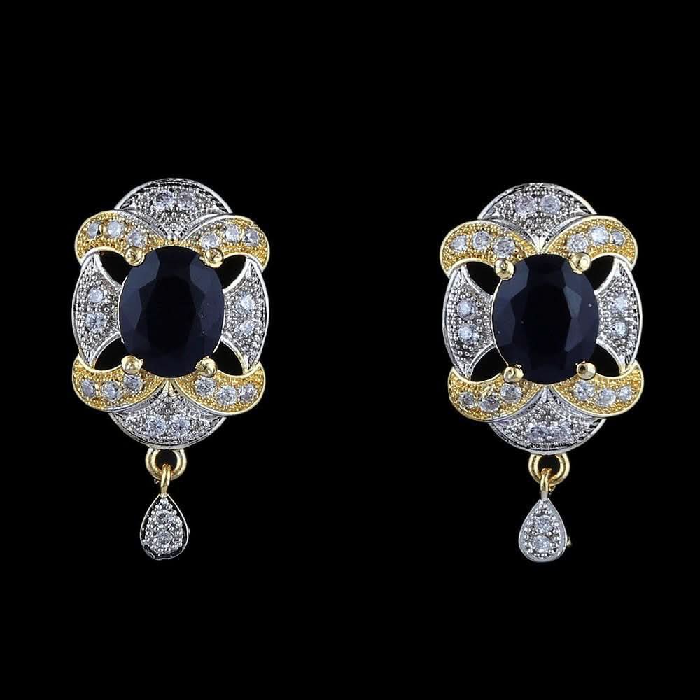 American Diamond Ear Tops - Blue & Golden - test-store-for-chase-value