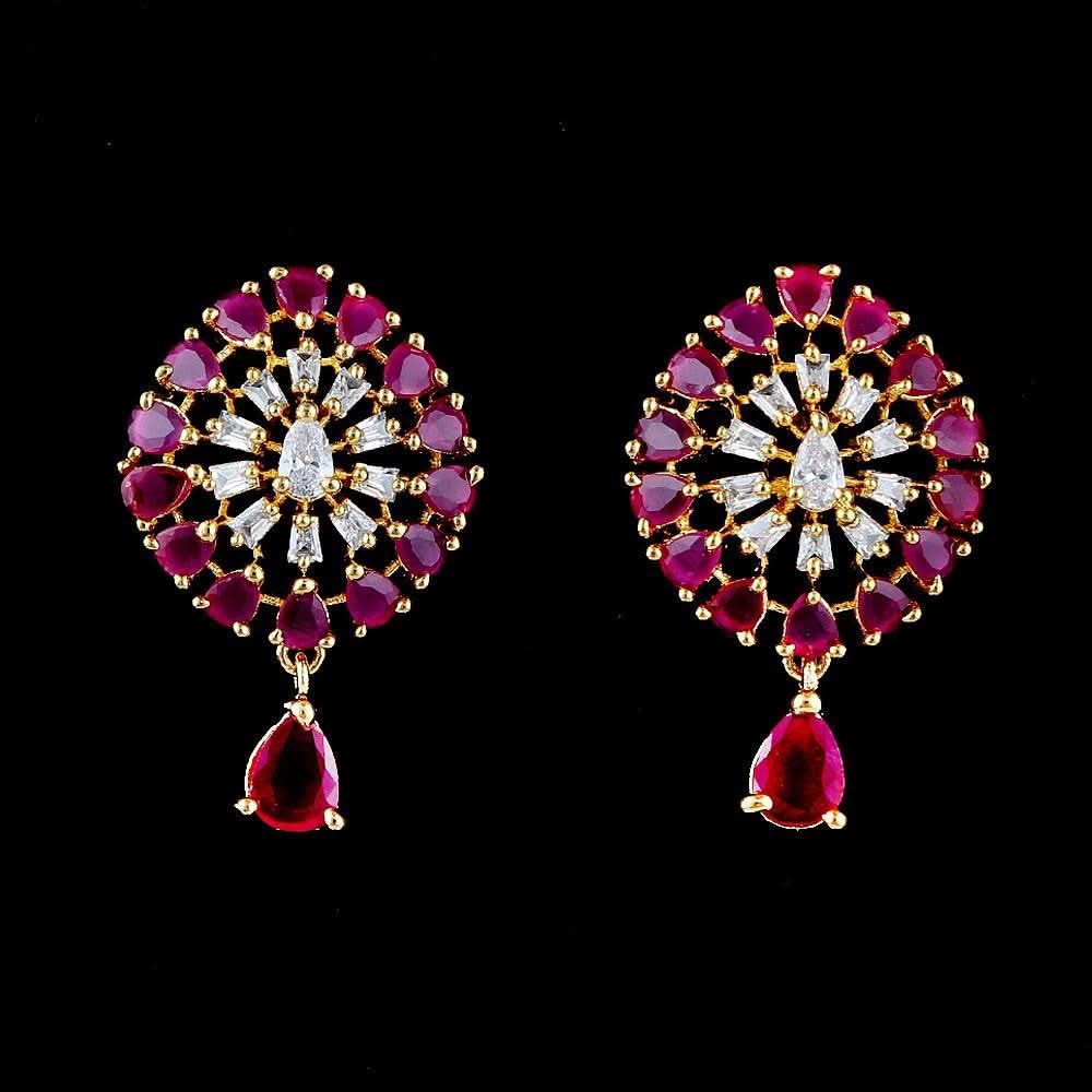 American Diamond Ear Tops - Red & Golden - test-store-for-chase-value