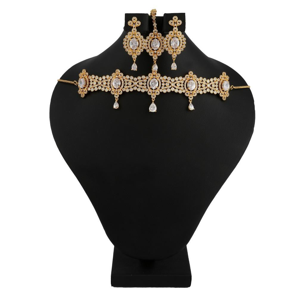 American Diamond Jewellery Set - White & Golden - test-store-for-chase-value