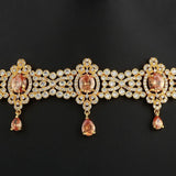 American Diamond Jewellery Set - Peach & Golden - test-store-for-chase-value