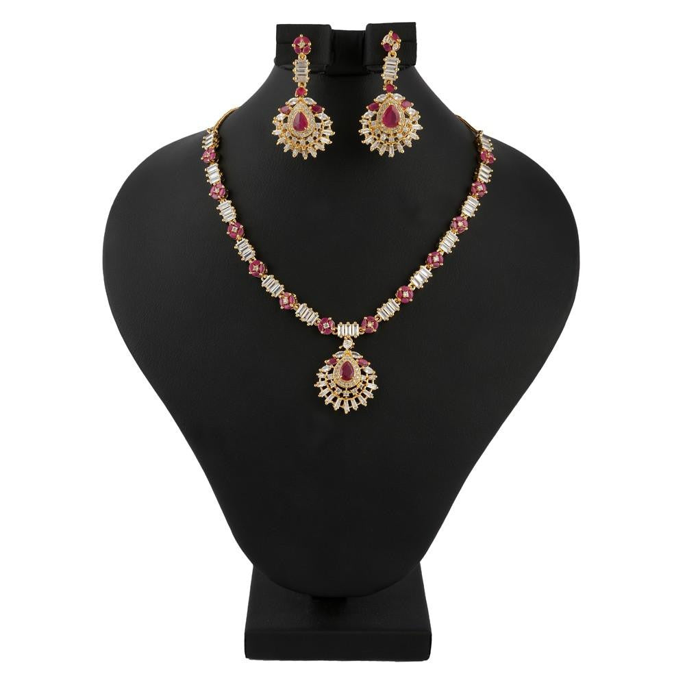 American Diamond Jewellery Set - Red & Golden - test-store-for-chase-value