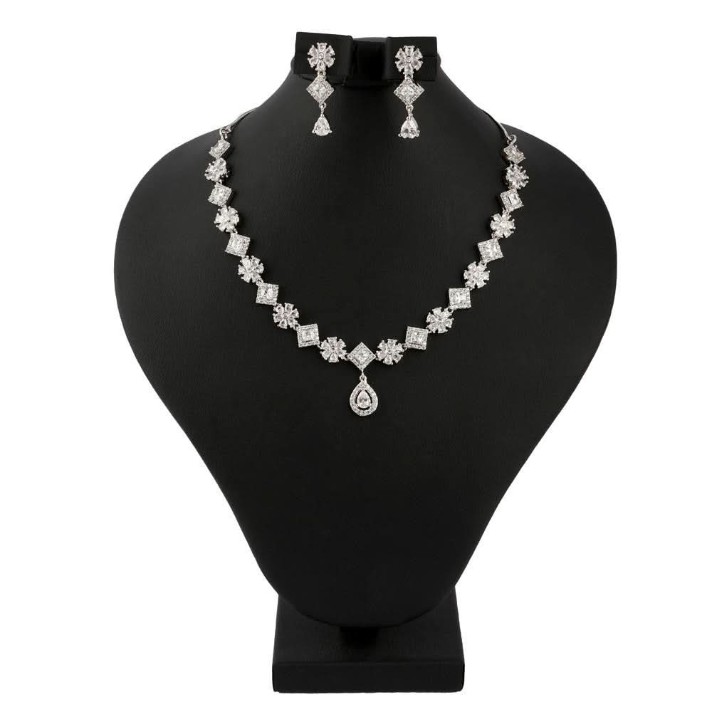 American Diamond Jewellery Set - Silver - test-store-for-chase-value