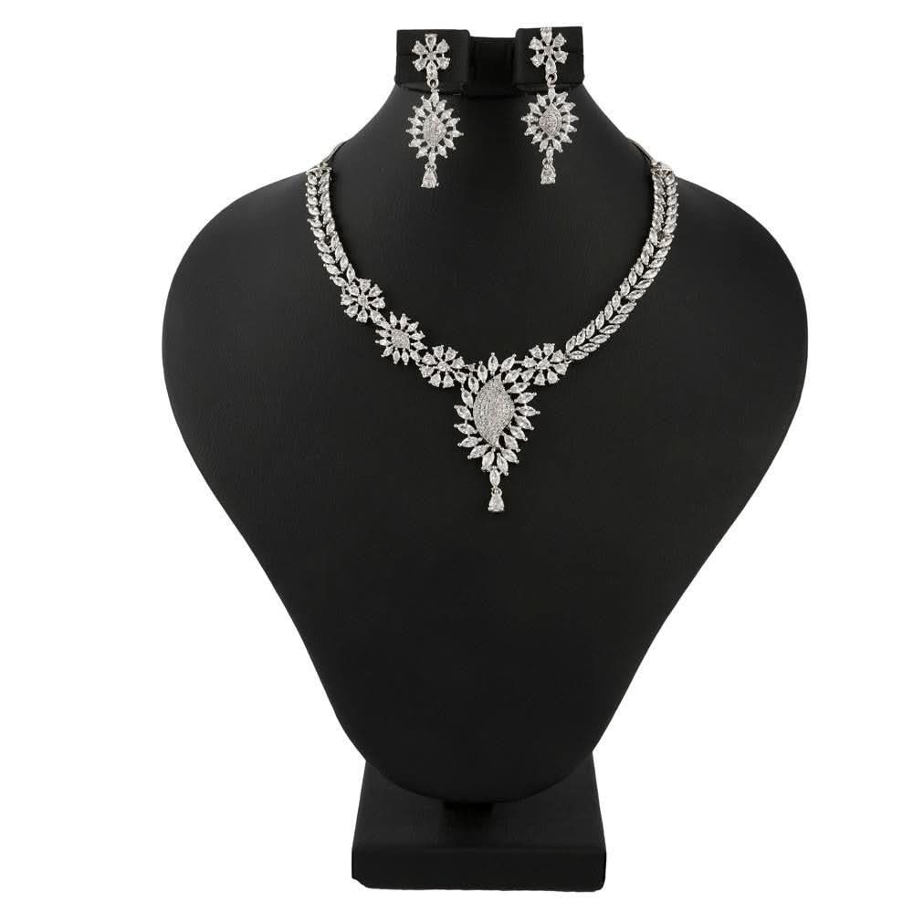 American Diamond Jewellery Set - Silver - test-store-for-chase-value