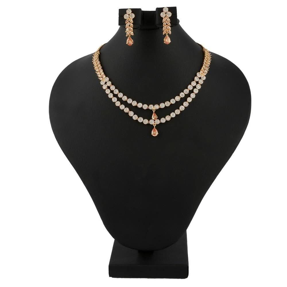 American Diamond Jewellery Set - Peach & Golden - test-store-for-chase-value