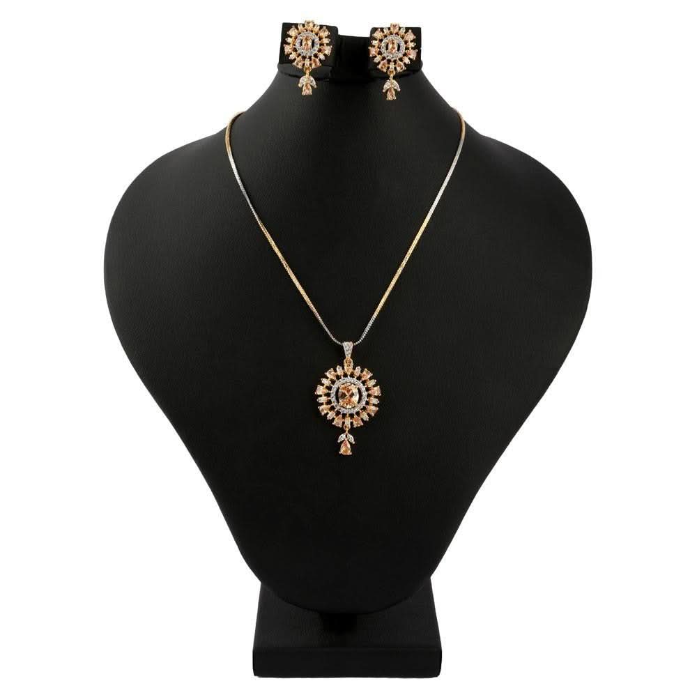 American Diamond Locket Set - Peach & Golden - test-store-for-chase-value