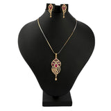 American Diamond Locket Set - Red & Golden - test-store-for-chase-value
