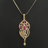 American Diamond Locket Set - Red & Golden - test-store-for-chase-value