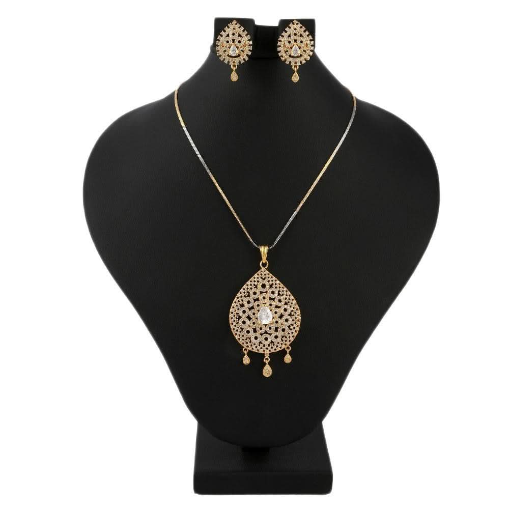 American Diamond Locket Set - White & Golden - test-store-for-chase-value