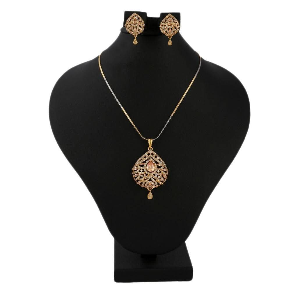 American Diamond Locket Set - Peach & Golden - test-store-for-chase-value