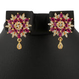 American Diamond Locket Set - Red & Golden - test-store-for-chase-value