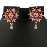 American Diamond Locket Set - Red & Golden - test-store-for-chase-value