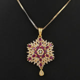 American Diamond Locket Set - Red & Golden - test-store-for-chase-value