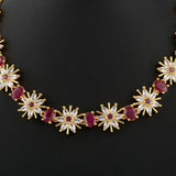American Diamond Jewellery Set - Golden & Red - test-store-for-chase-value