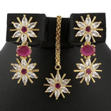 American Diamond Jewellery Set - Golden & Red - test-store-for-chase-value