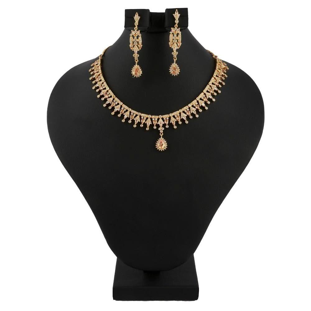 American Diamond Jewellery Set - Peach & Golden - test-store-for-chase-value