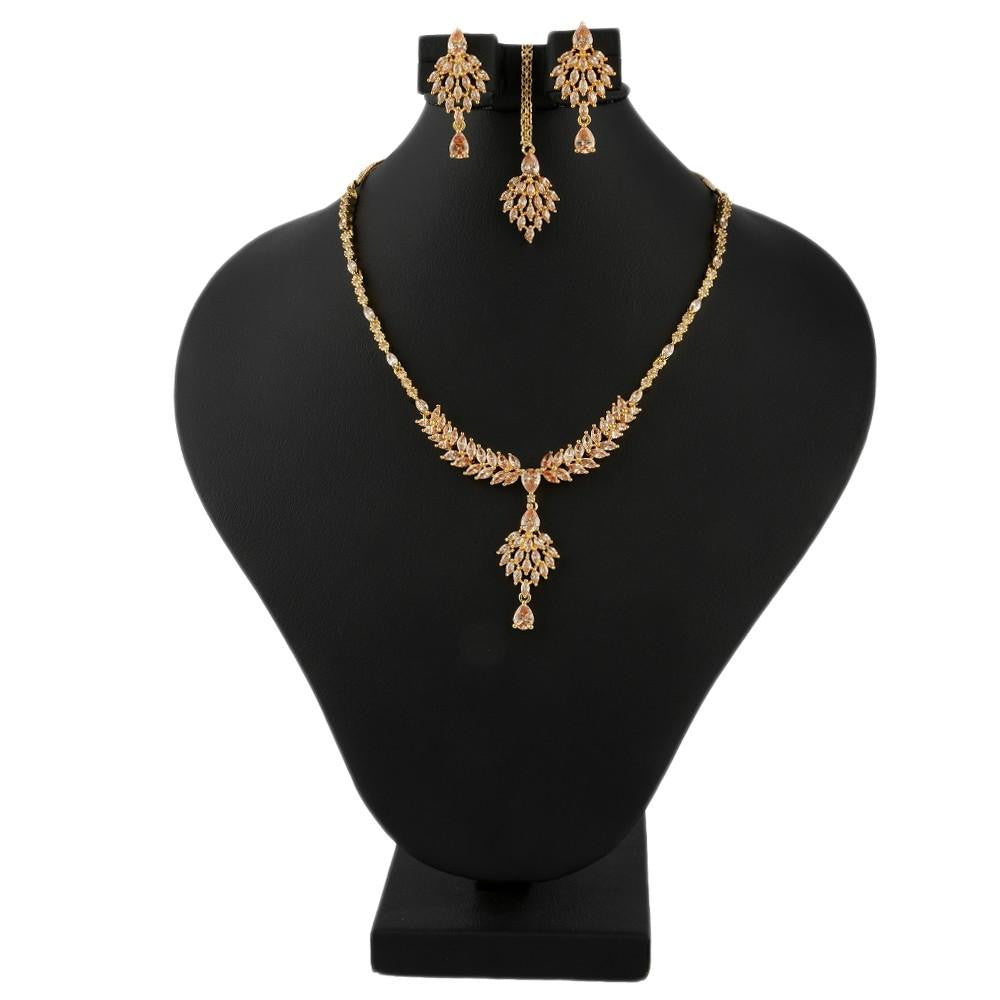 American Diamond Jewellery Set - Peach & Golden - test-store-for-chase-value