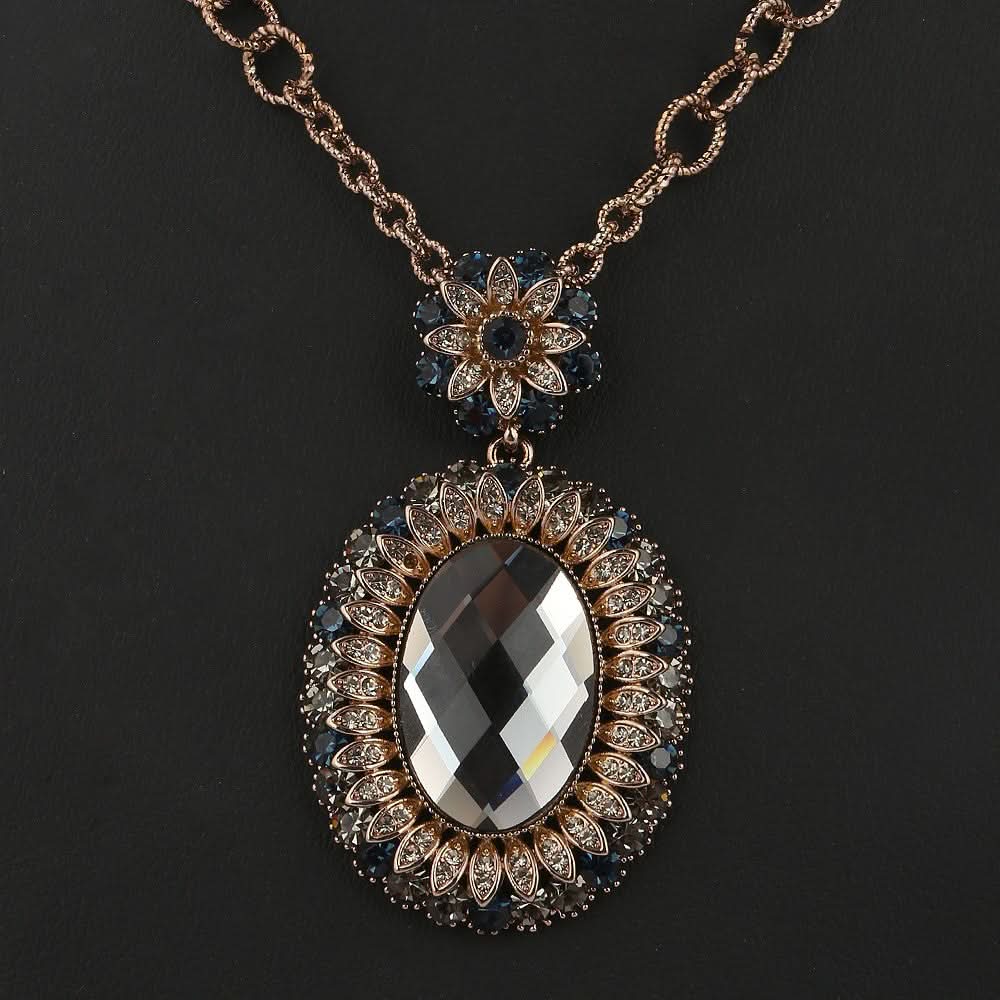 Women's Fancy Chain Locket - Gold & Blue - test-store-for-chase-value