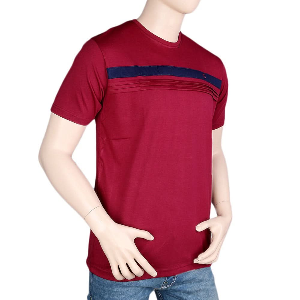 Round Neck T-Shirt For Men - Maroon - test-store-for-chase-value