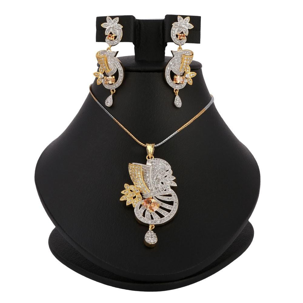American Diamond Jewellery Set - Peach - test-store-for-chase-value
