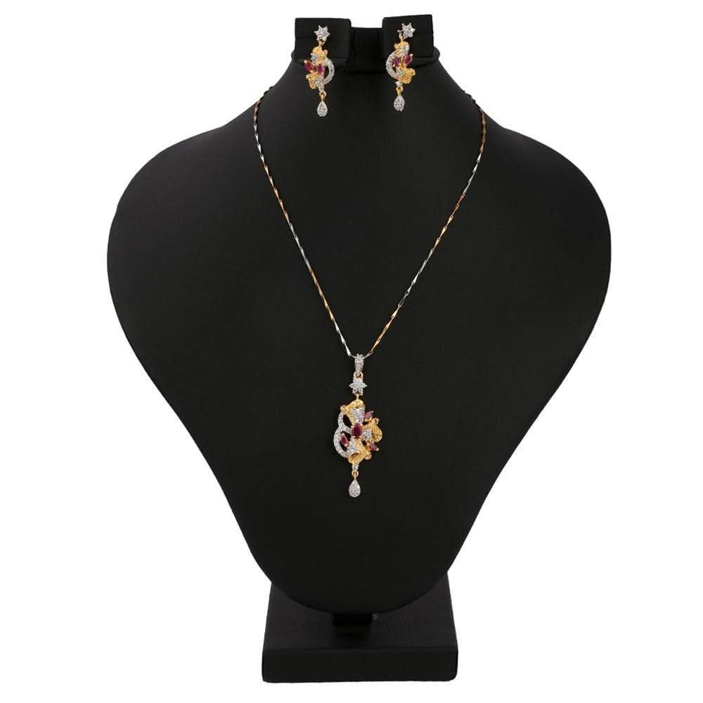 American Diamond Jewellery Set - Maroon - test-store-for-chase-value
