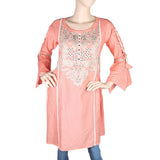 Women's Embroidered Short Kurti - Peach - test-store-for-chase-value